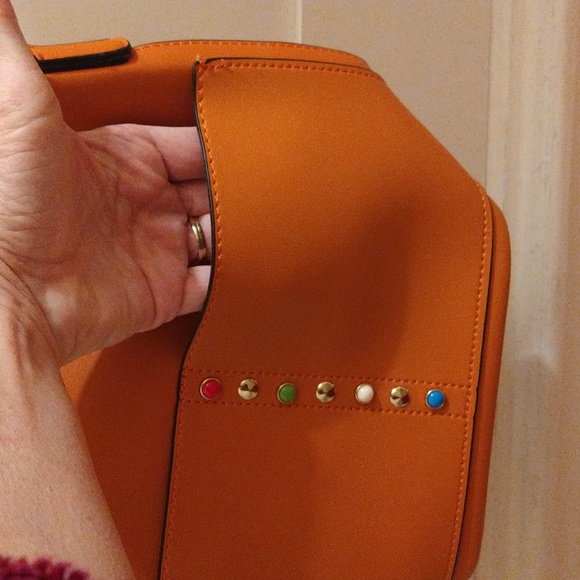 Orange studded shoulder bag with choice of two shoulder straps - Picture 5 of 10